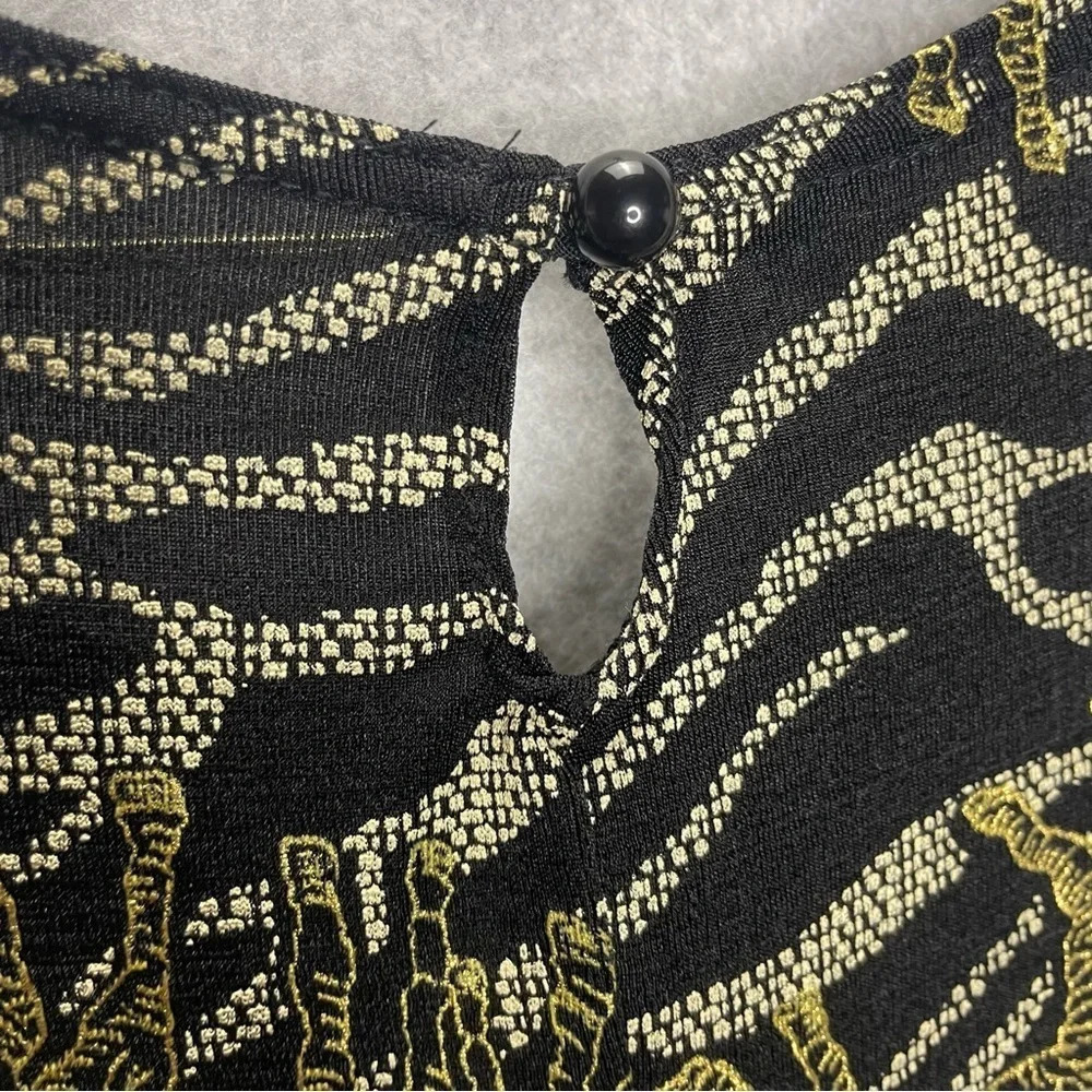 VTG Aspeed Design Gothic Punk Grunge Zebra Metallic Print Slinky Gold Mini Dress - Picture 5 of 6